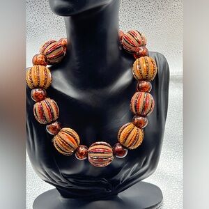 Necklace - AMBER LUCITE Beaded - copper tone (0726)